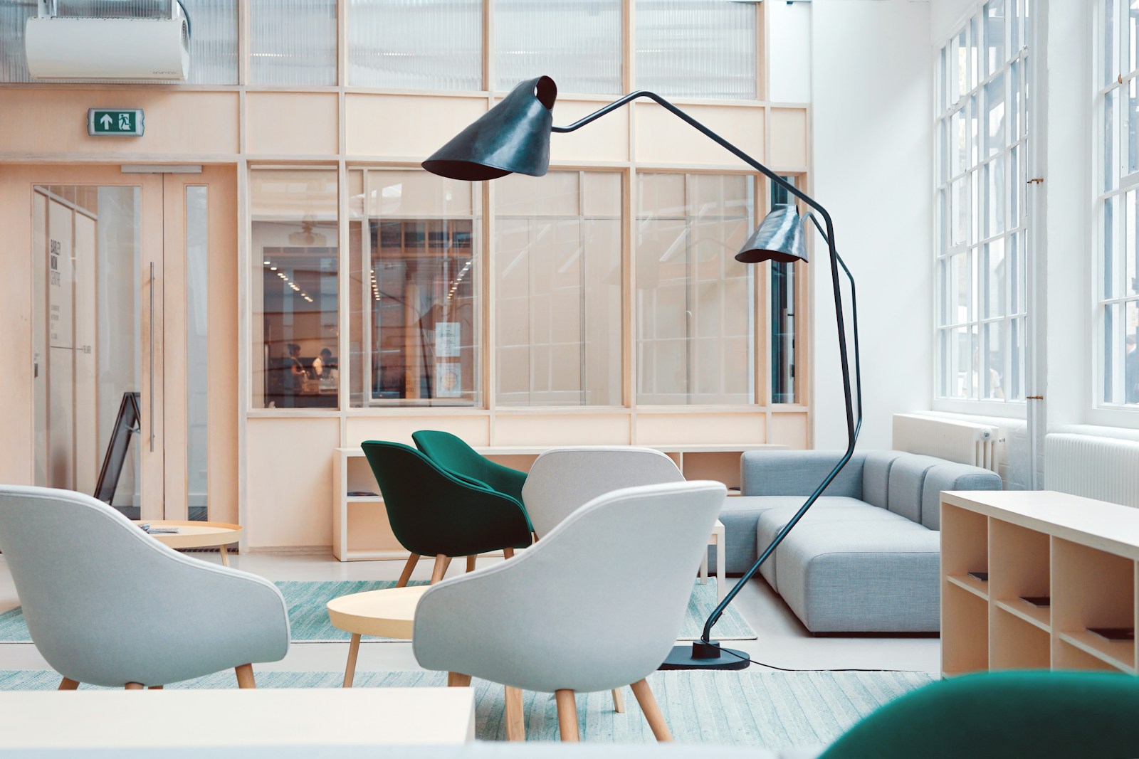 People collaborating around a table in an open workspace